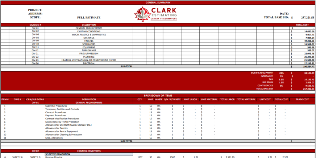 clark estimating sample image